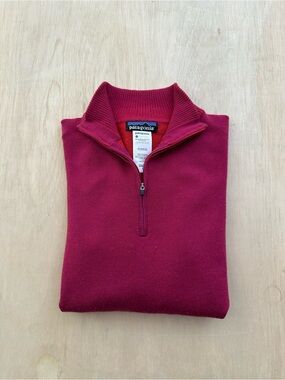 Patagonia 100% Merino Wool Quarter Zip Sweater Womens Large Pink Magenta